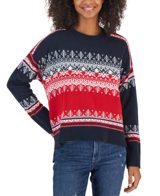 Tommy Hilfiger Women's Fair Isle Drop Shoulder Sweater Blue Size X-Large