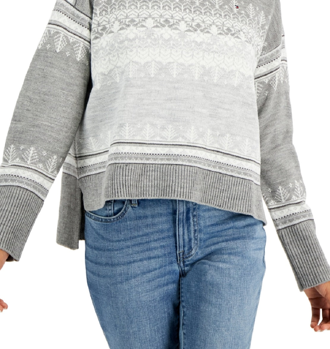 Tommy Hilfiger Women's Fair Isle Drop Shoulder Sweater Gray Size Medium