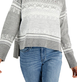 Tommy Hilfiger Women's Fair Isle Drop Shoulder Sweater Gray Size Medium