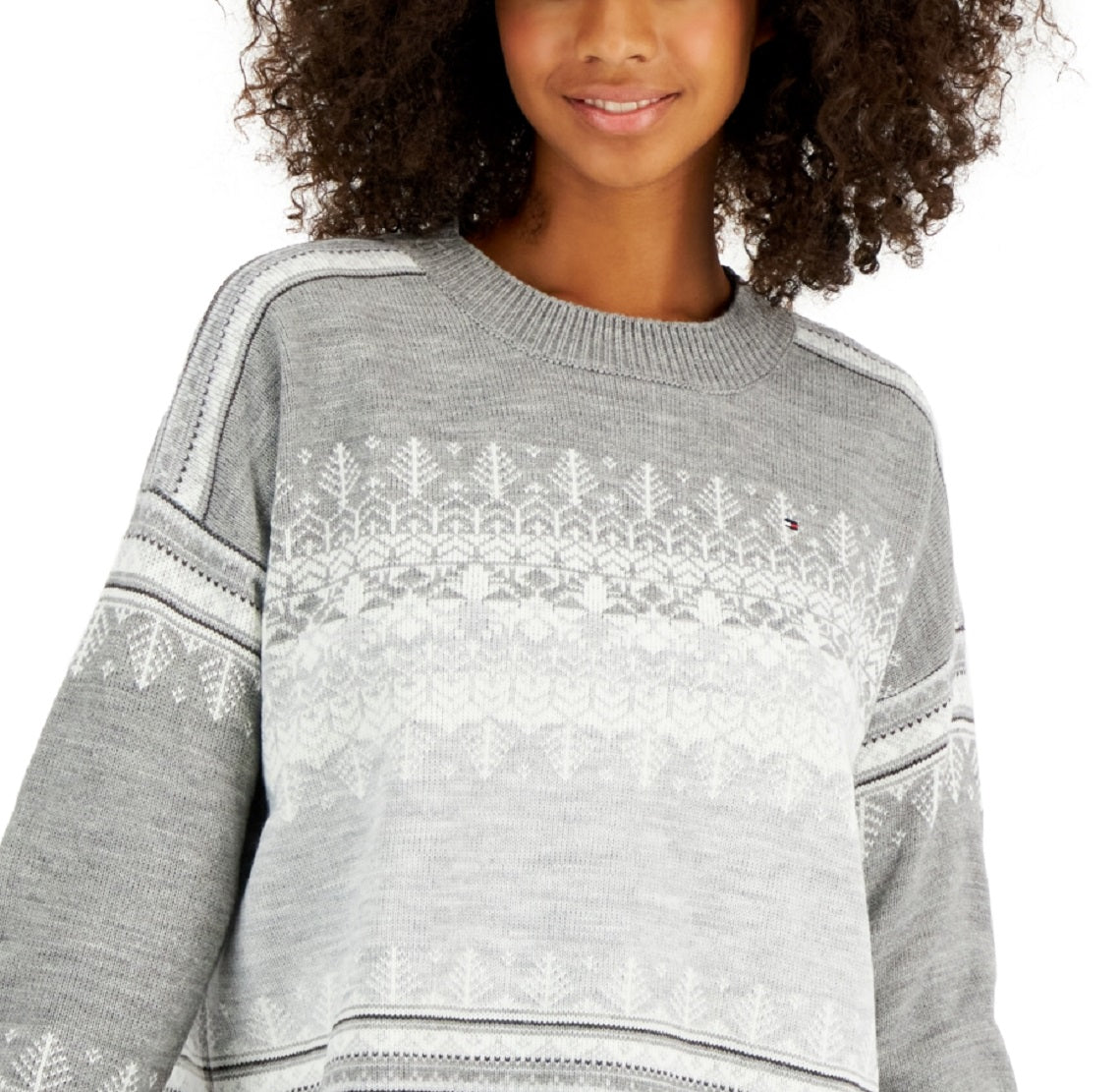 Tommy Hilfiger Women's Fair Isle Drop Shoulder Sweater Gray Size Small