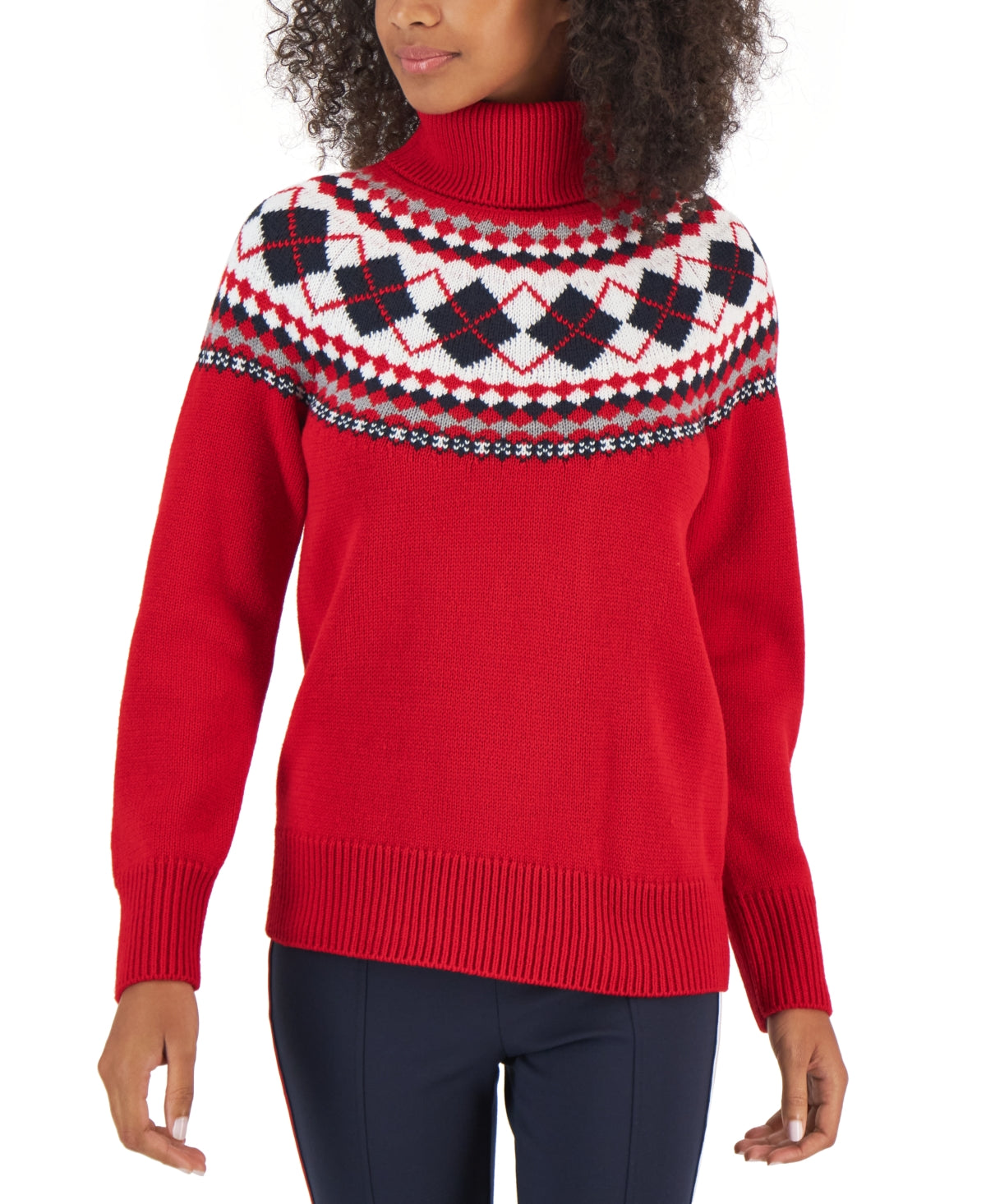 Tommy Hilfiger Women's Argyle Turtleneck Sweater Red Size XX-Large