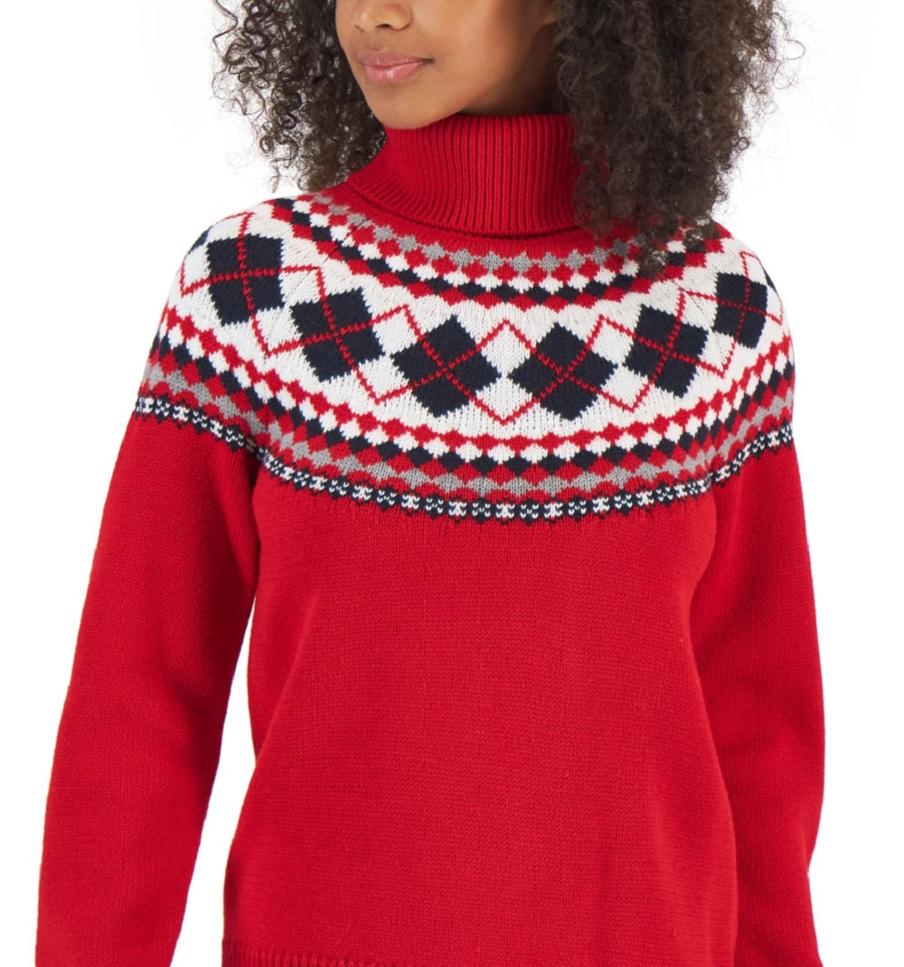 Tommy Hilfiger Women's Argyle Turtleneck Sweater Red Size XX-Large