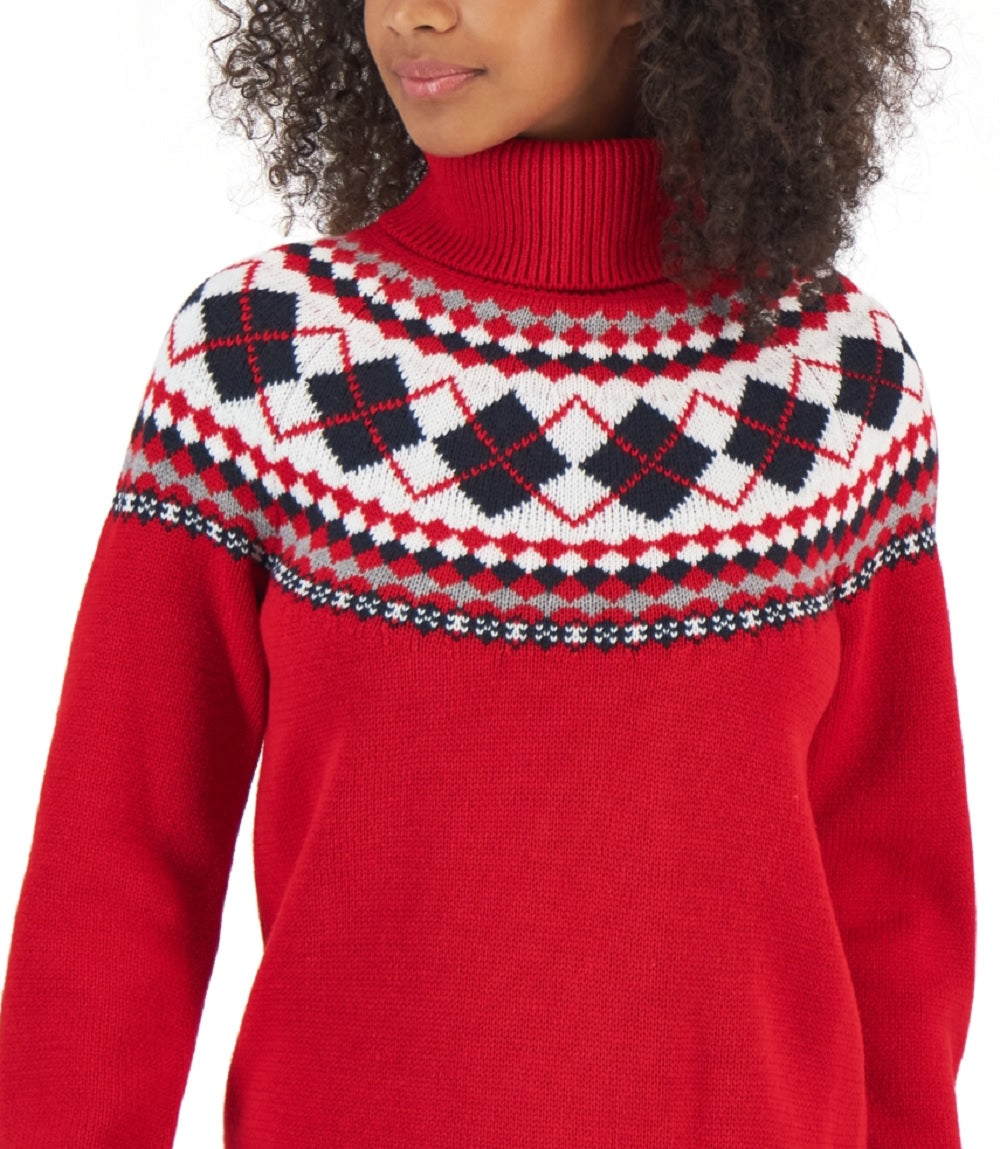 Tommy Hilfiger Women's Argyle Turtleneck Sweater Red Size Large