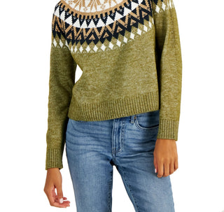 Tommy Hilfiger Women's Half Snowflake Raglan Sweater Green Size X-Large