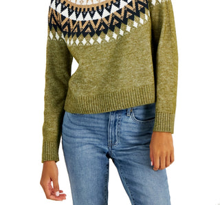 Tommy Hilfiger Women's Half Snowflake Raglan Sweater Green Size Large