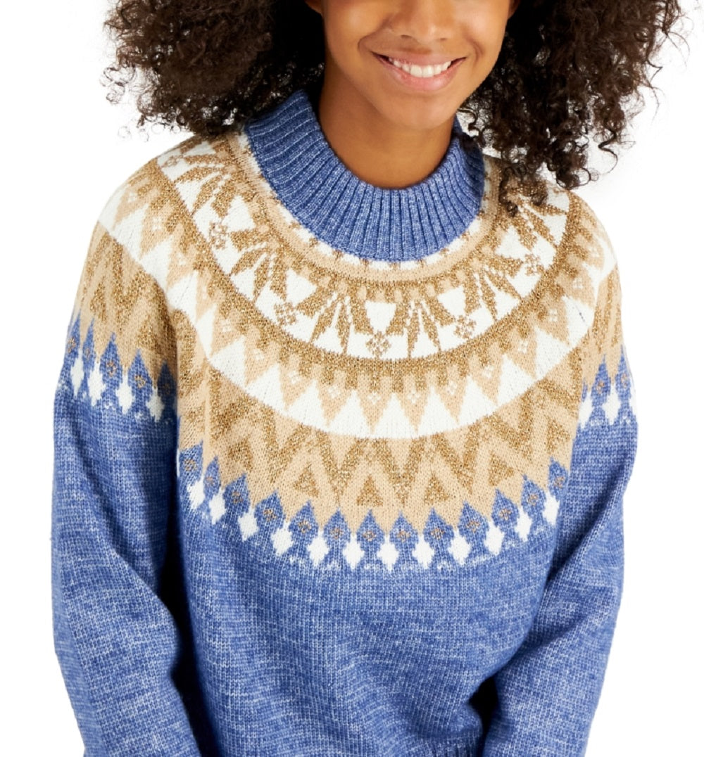 Tommy Hilfiger Women's Half Snowflake Raglan Sweater Blue
