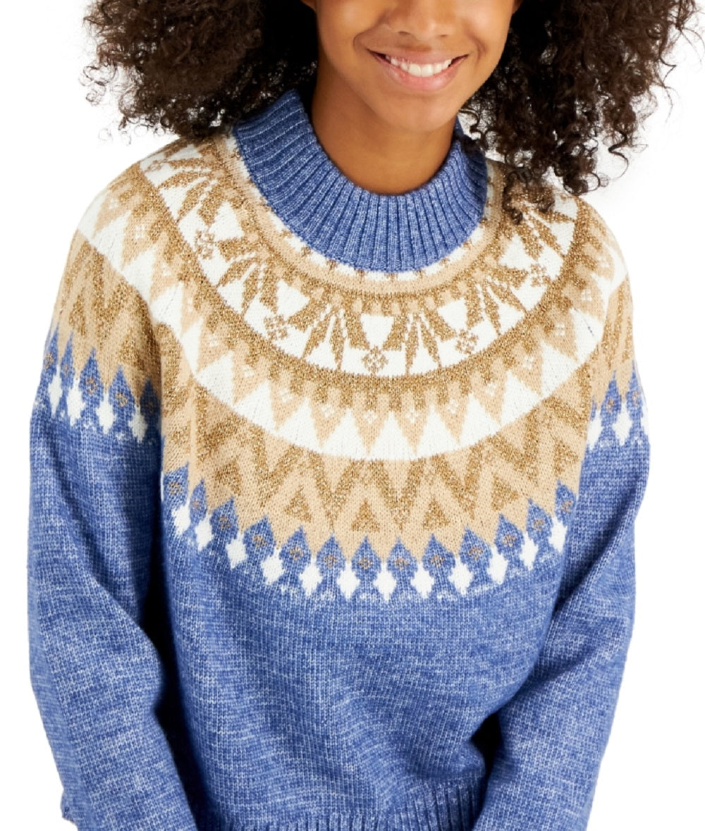 Tommy Hilfiger Women's Half Snowflake Raglan Sweater Blue