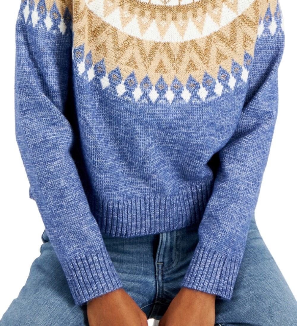 Tommy Hilfiger Women's Half Snowflake Raglan Sweater Blue