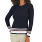 Tommy Hilfiger Women's Cotton Cable Knit Tipped Sleeve Sweater Blue Size X-Large