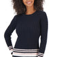 Tommy Hilfiger Women's Cotton Cable Knit Tipped Sleeve Sweater Blue Size X-Large