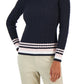 Tommy Hilfiger Women's Cotton Cable Knit Tipped Sleeve Sweater Blue Size X-Large