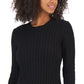 Tommy Hilfiger Women's Cotton Cable Knit Tipped Sleeve Sweater Black Size Medium