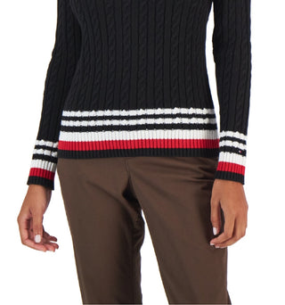 Tommy Hilfiger Women's Cotton Cable Knit Tipped Sleeve Sweater Black Size Medium