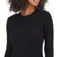 Tommy Hilfiger Women's Cotton Cable Knit Tipped Sleeve Sweater Black Size Small
