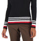 Tommy Hilfiger Women's Cotton Cable Knit Tipped Sleeve Sweater Black Size Small