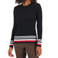 Tommy Hilfiger Women's Cotton Cable Knit Tipped Sleeve Sweater Black Size Small