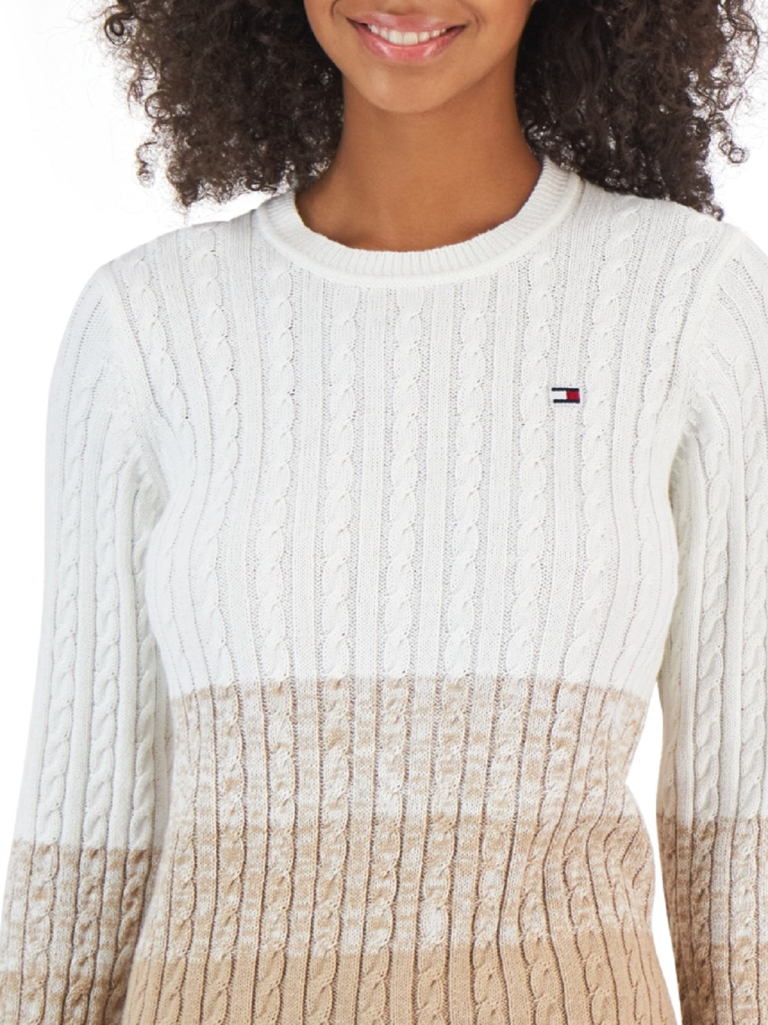 Tommy Hilfiger Women's Cotton Ombre Cable Knit Sweater White Size Small