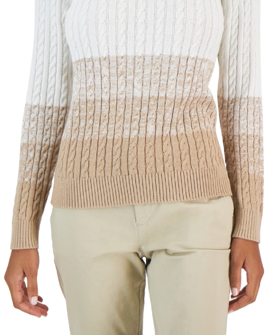 Tommy Hilfiger Women's Cotton Ombre Cable Knit Sweater White Size Small