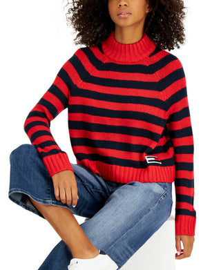 Tommy Jeans Women's Mock Neck Sweater Red Size X-Small