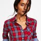 Tommy Hilfiger Women's Roll Tab Button Down Shirt Red Size Large