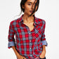 Tommy Hilfiger Women's Roll Tab Button Down Shirt Red Size Large