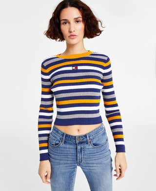 Tommy Jeans Women's Cotton Striped Ribbed Sweater Blue Size M