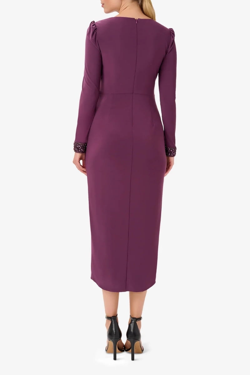 Adrianna Papell Women's Black Jersey Wrap Midi Dress Long-Sleeve Size M