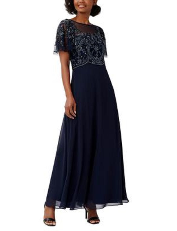 Adrianna Papell Women's Beaded Gown Blue Size 12