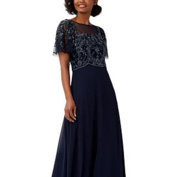 Adrianna Papell Women's Beaded Gown Blue Size 12
