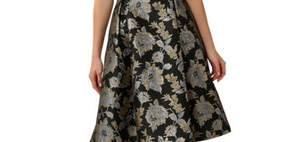 Adrianna Papell Women's Keyhole Metallic Jacquard Dress Black Size 16