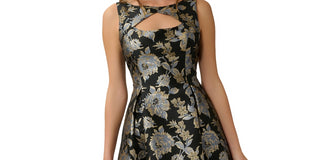 Adrianna Papell Women's Keyhole Metallic Jacquard Dress Black Size 16
