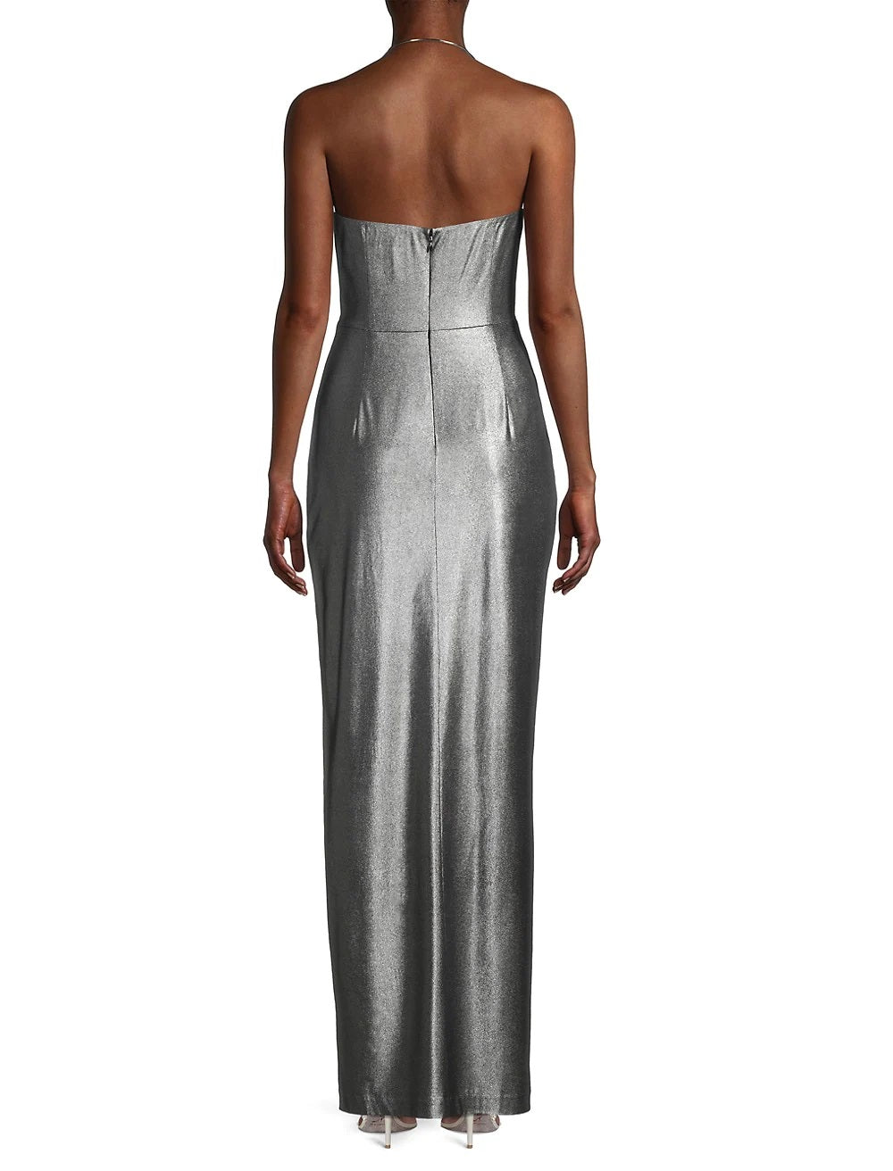 Aidan By Aidan Mattox Women's Draped Foil Halter Gown Gray Size 6
