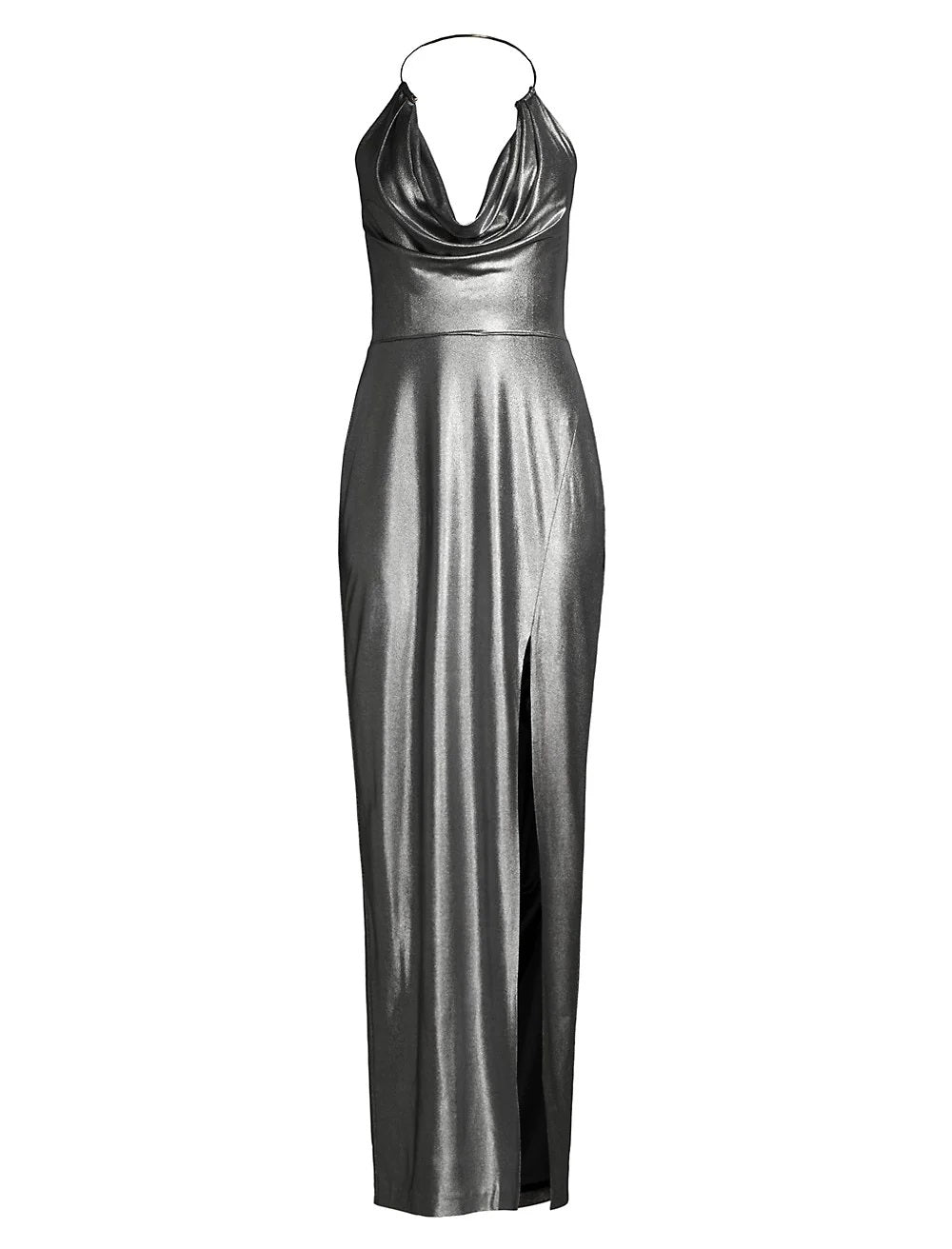 Aidan By Aidan Mattox Women's Draped Foil Halter Gown Gray Size 6