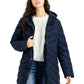Steve Madden Junior's Hooded Maxi Puffer Coat Blue Size Medium