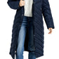 Steve Madden Junior's Hooded Maxi Puffer Coat Blue Size Medium