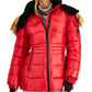 Steve Madden Junior's Faux Fur Trim Hooded Shine Puffer Coat Red Size Medium