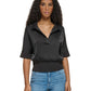 Calvin Klein Women's Short Sleeve Collared Satin Shirt Black Size Large