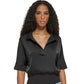 Calvin Klein Women's Short Sleeve Collared Satin Shirt Black Size Large