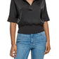 Calvin Klein Women's Short Sleeve Collared Satin Shirt Black Size Large