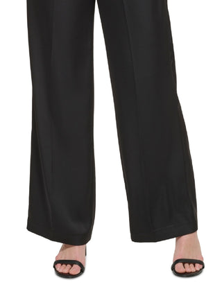 Calvin Klein Women's Pull On Wide Leg Satin Pants Black Size X-Small