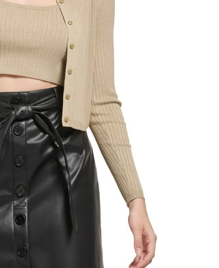 Calvin Klein Women's X Fit Cropped Camisole & Cardigan Sweater Brown Size Small