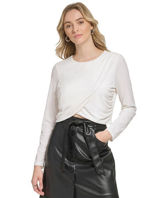 Calvin Klein Women's X Fit Long Sleeve Draped Crop Top Black Size M