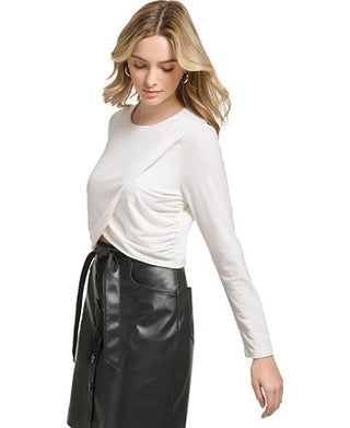 Calvin Klein Women's X Fit Long Sleeve Draped Crop Top Black Size M