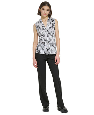 Calvin Klein Women's Printed Sleeveless V Neck Top Gray Size Medium