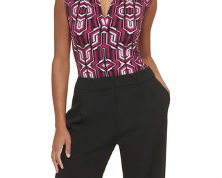 Calvin Klein Women's Printed Sleeveless V Neck Top Purple Size Small