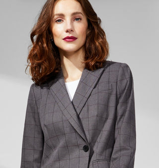 Calvin Klein Women's One Button Windowpane Jacket Gray Size 16