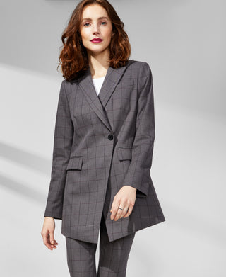 Calvin Klein Women's One Button Windowpane Jacket Gray Size 16