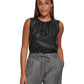 Clavin Klein Women's Faux Leather Pleat Neck Sleeveless Top Black Size Medium