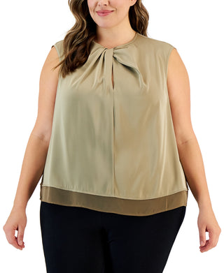 Calvin Klein Women's Twist Front Sleeveless Top Beige Size 2X