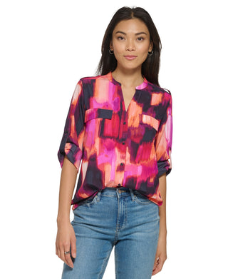 Calvin Klein Women's Long Sleeve Button Down Blouse Orange Size Medium